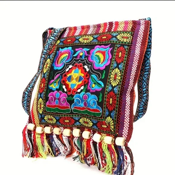 Sparrow Rain Ethnic Bohemian Embroidered Tote Bag Handmade Art 2 Wear Crossbody - Picture 6 of 6